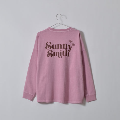 【SUNNY SMITH】ヤシの木ロゴ ワンポイント刺繍 バックプリント ピグメント加工ロングスリーブTシャツ