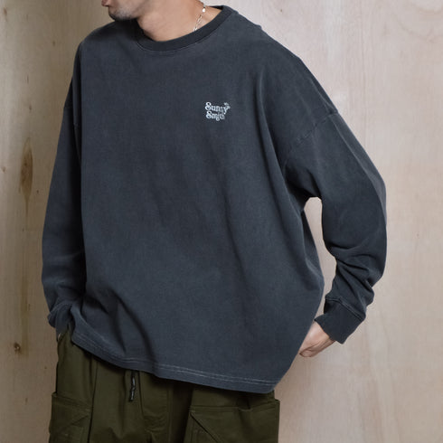 【SUNNY SMITH】ヤシの木ロゴ ワンポイント刺繍 バックプリント ピグメント加工ロングスリーブTシャツ