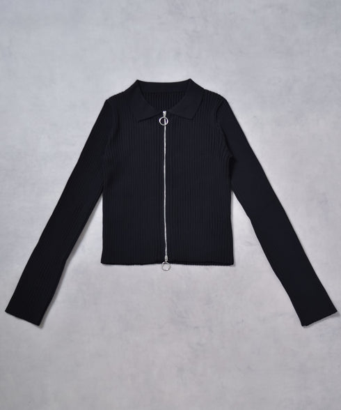 【&soiree】Wジップ襟付き長袖リブニットトップス