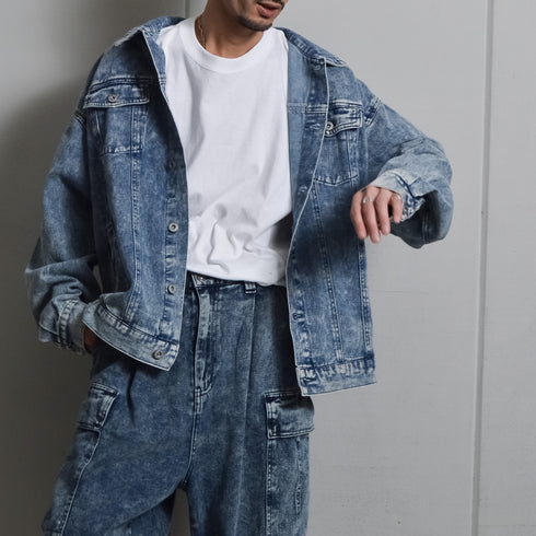 【DOUBLESTEAL】オーバーサイズケミカルデニムGジャン
