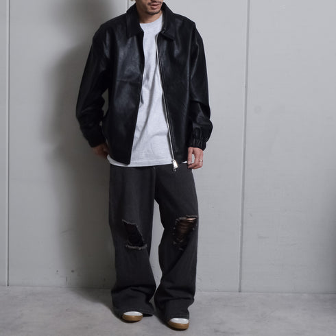 【DOUBLESTEAL】オーバーサイズPUレザーブルゾン