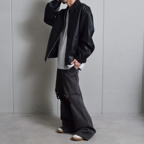 【DOUBLESTEAL】オーバーサイズPUレザーブルゾン