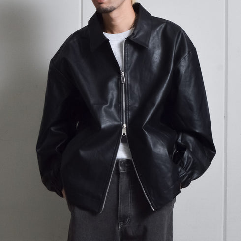 【DOUBLESTEAL】オーバーサイズPUレザーブルゾン