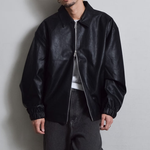【DOUBLESTEAL】オーバーサイズPUレザーブルゾン