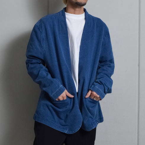 【DOUBLESTEAL】デニムライク裏毛ノーカラースウェットジャケット