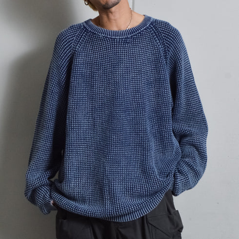 【DOUBLESTEAL】ストーンウォッシュラグランコットンニット