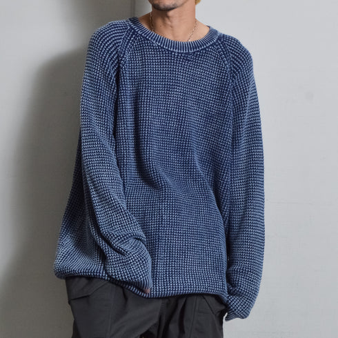 【DOUBLESTEAL】ストーンウォッシュラグランコットンニット