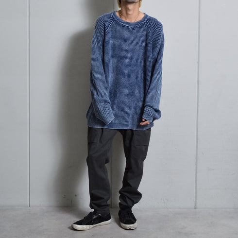 【DOUBLESTEAL】ストーンウォッシュラグランコットンニット