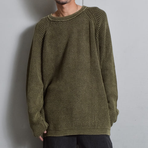 【DOUBLESTEAL】ストーンウォッシュラグランコットンニット