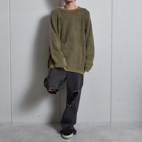 【DOUBLESTEAL】ストーンウォッシュラグランコットンニット