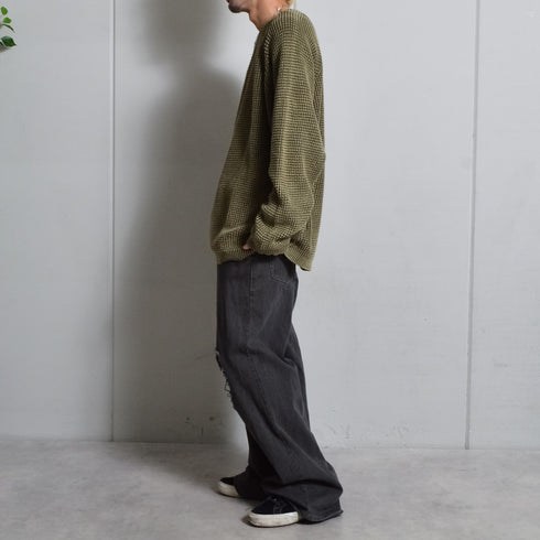 【DOUBLESTEAL】ストーンウォッシュラグランコットンニット