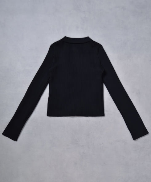 【&soiree】Wジップ襟付き長袖リブニットトップス