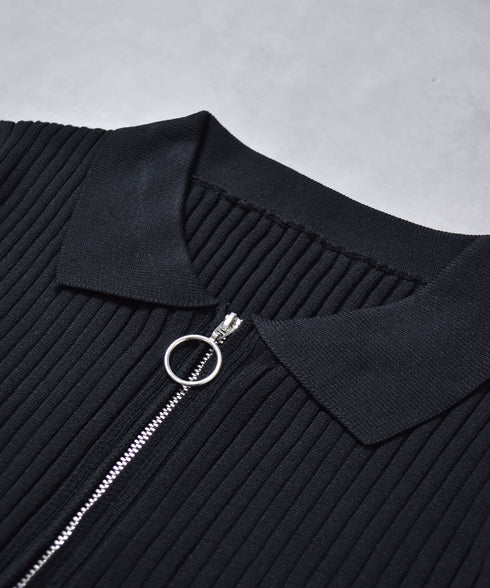 【&soiree】Wジップ襟付き長袖リブニットトップス