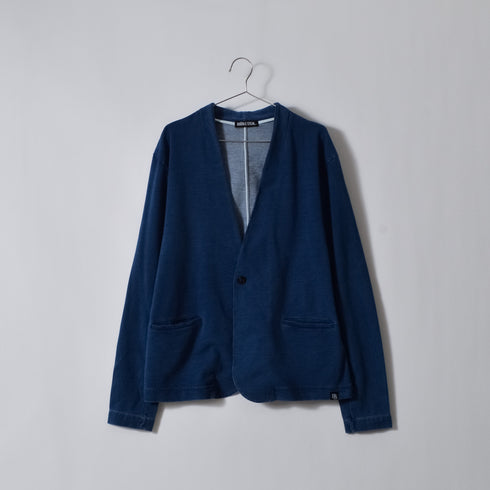 【DOUBLESTEAL】デニムライク裏毛ノーカラースウェットジャケット