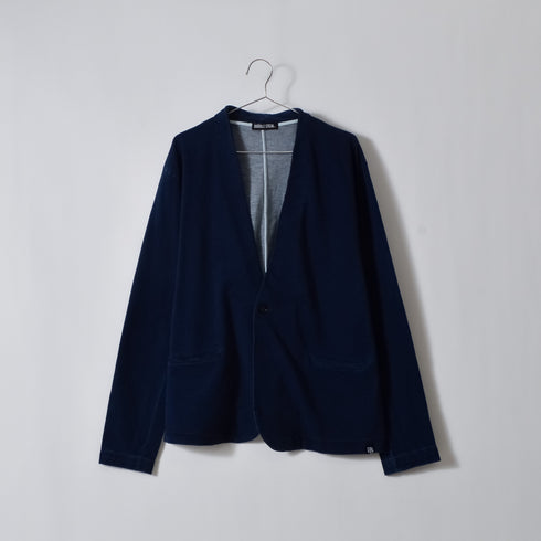 【DOUBLESTEAL】デニムライク裏毛ノーカラースウェットジャケット