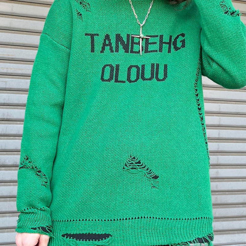 【MODISH GAZE】フロントロゴダメージ加工ニット