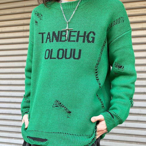 【MODISH GAZE】フロントロゴダメージ加工ニット