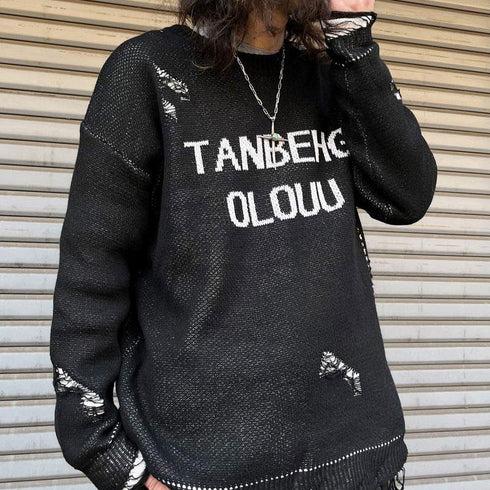 【MODISH GAZE】フロントロゴダメージ加工ニット