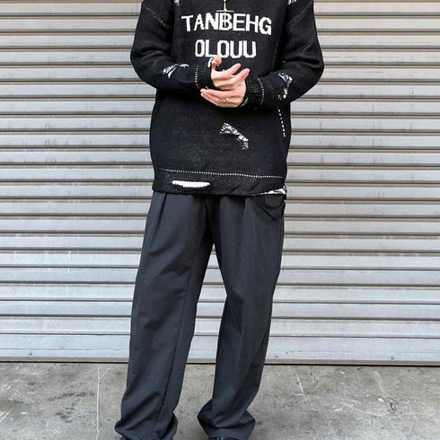 【MODISH GAZE】フロントロゴダメージ加工ニット