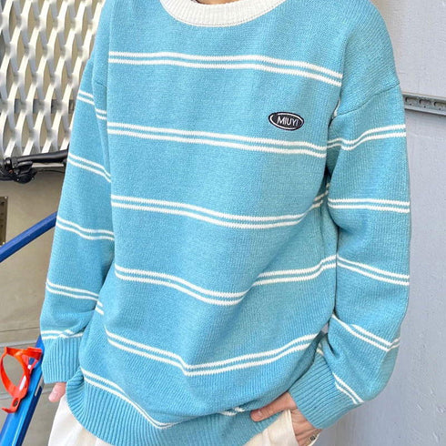 【MODISH GAZE】ワンポイントロゴボーダーニット