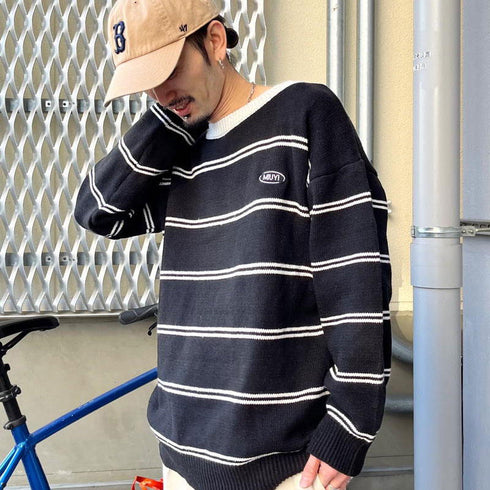 【MODISH GAZE】ワンポイントロゴボーダーニット