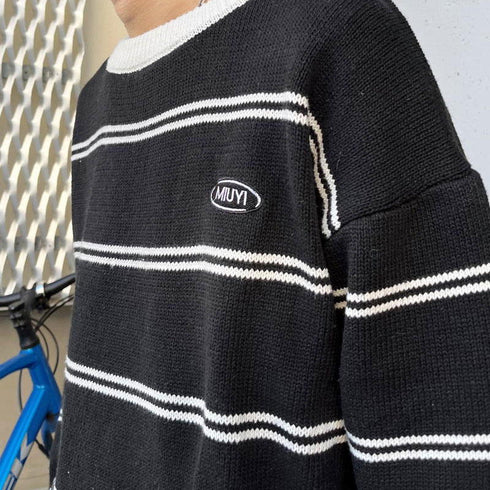 【MODISH GAZE】ワンポイントロゴボーダーニット