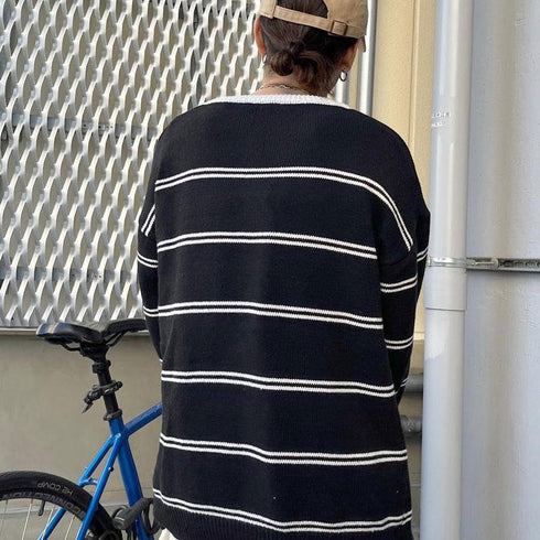 【MODISH GAZE】ワンポイントロゴボーダーニット