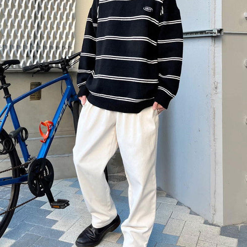 【MODISH GAZE】ワンポイントロゴボーダーニット