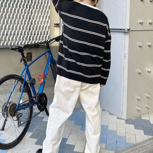 【MODISH GAZE】ワンポイントロゴボーダーニット