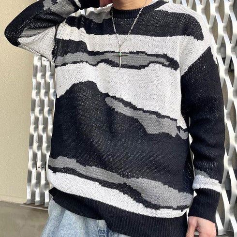 【MODISH GAZE】マーブル柄オーバーサイズニット