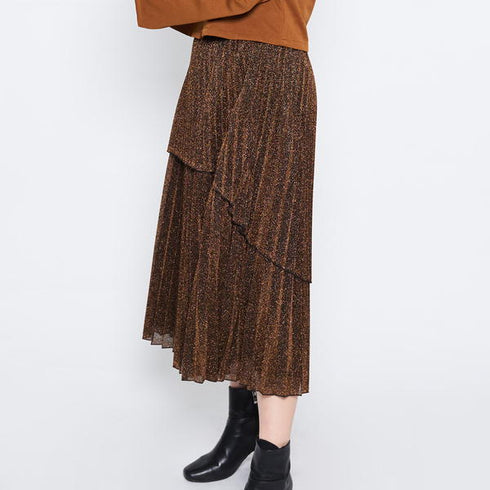 【spiritoso】ラメ生地 ティアードプリーツスカート