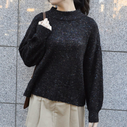 【spiritoso】モックネックボリュームスリーブニット
