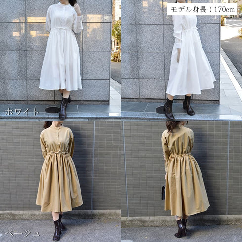 【spiritoso】タック入りウエストリボンシャツワンピース