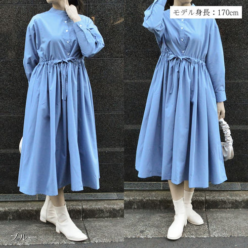 【spiritoso】タック入りウエストリボンシャツワンピース