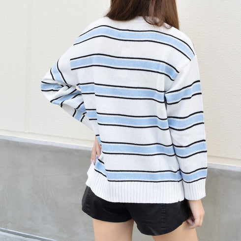 【&soiree】クルーネックルーズボーダーニット