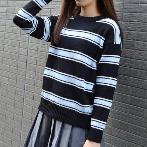 【&soiree】クルーネックルーズボーダーニット