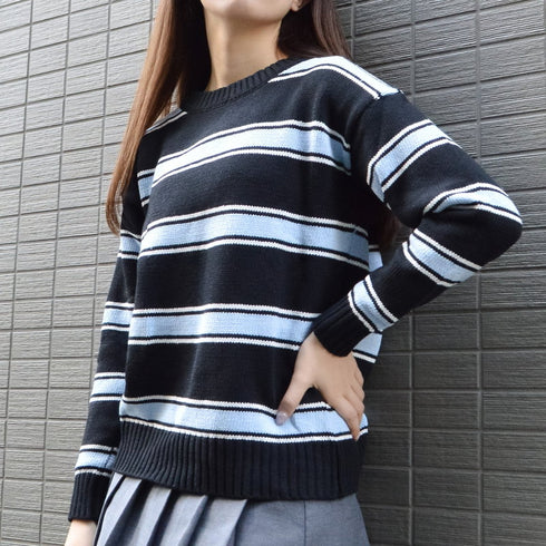 【&soiree】クルーネックルーズボーダーニット