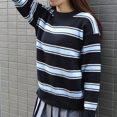 【&soiree】クルーネックルーズボーダーニット