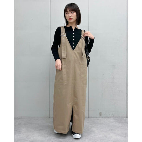 【&soiree】ダブルポケットVネックジャンパースカート