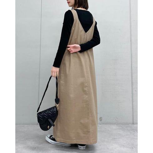 【&soiree】ダブルポケットVネックジャンパースカート