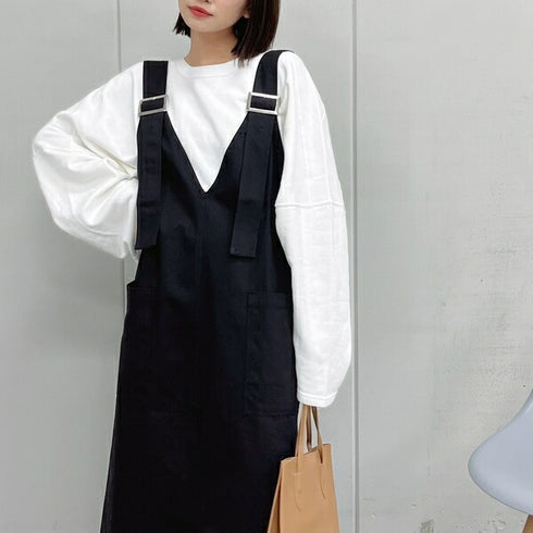 【&soiree】ダブルポケットVネックジャンパースカート