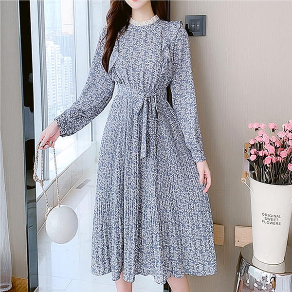 【&soiree】フレンチヴィンテージ花柄ウエスト紐付きワンピース