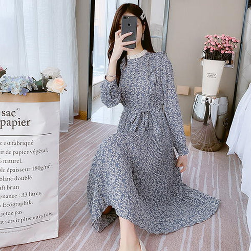 【&soiree】フレンチヴィンテージ花柄ウエスト紐付きワンピース