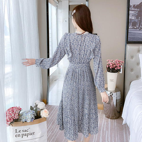 【&soiree】フレンチヴィンテージ花柄ウエスト紐付きワンピース