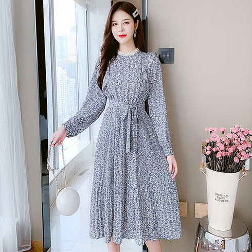 【&soiree】フレンチヴィンテージ花柄ウエスト紐付きワンピース