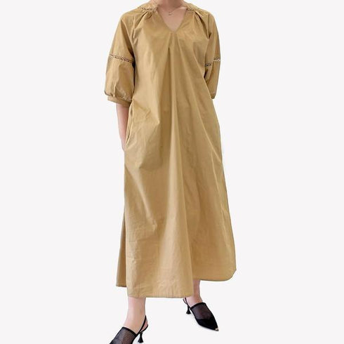 【&soiree】Vネックバックリボン ゆるふわロングワンピース