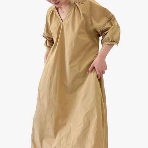 【&soiree】Vネックバックリボン ゆるふわロングワンピース