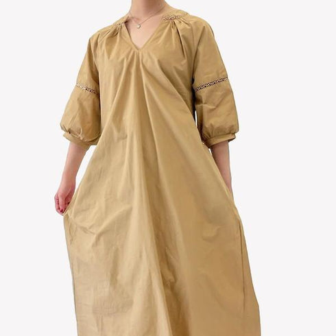 【&soiree】Vネックバックリボン ゆるふわロングワンピース