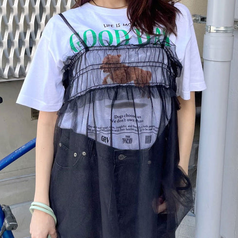 【&soiree】チュールギャザーフレアキャミソール