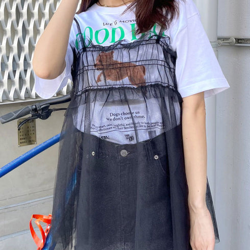 【&soiree】チュールギャザーフレアキャミソール